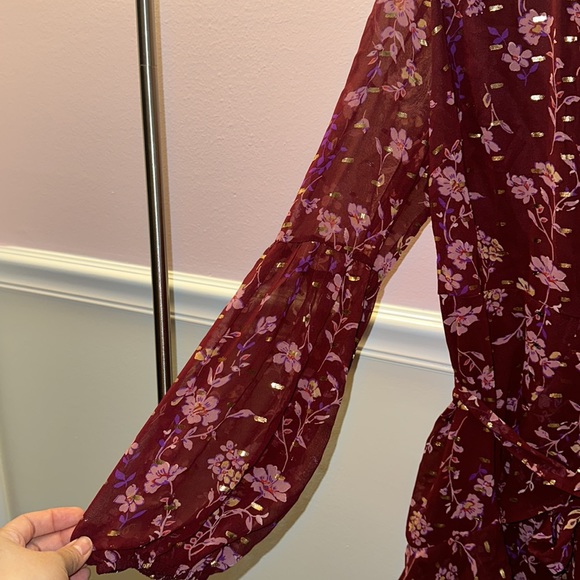 Altar’d State Burgundy Floral Long Sleeve Dress in Large - Picture 4 of 8